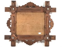 Vintage Carved Wood Criss Cross Frame w Glass