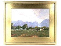 Jodie Friend IN Landscape w Horses Framed Painting
