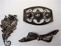 3 Vintage Sterling Silver Brooches