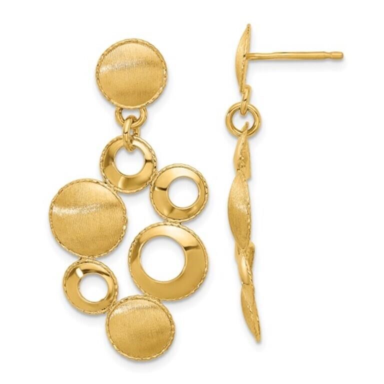 14K- Polished and Satin Circles Post Dangle