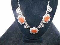 EDWARDIAN CARNELIAN STONE WITH MARCASITE NECKLACE