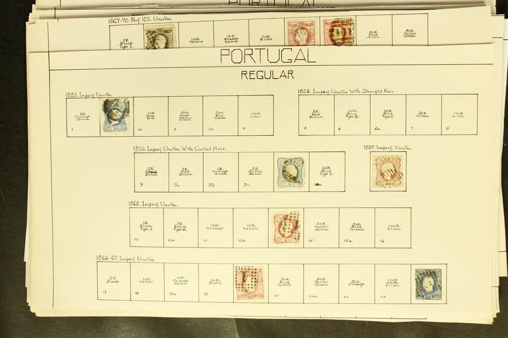 Portugal Stamps Used and Mint hinged on old pages,