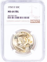 Coin 1950-D Franklin Half Dollar NGC MS64 FBL