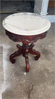 Small Round Mahogany Marble Top Plant Stand