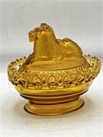 Vintage Imperial glass lion covered candy dish
