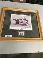 "SCHOOL DAZE" (PUPPIES) FRAMED PICTURE, 16 X 18.5"