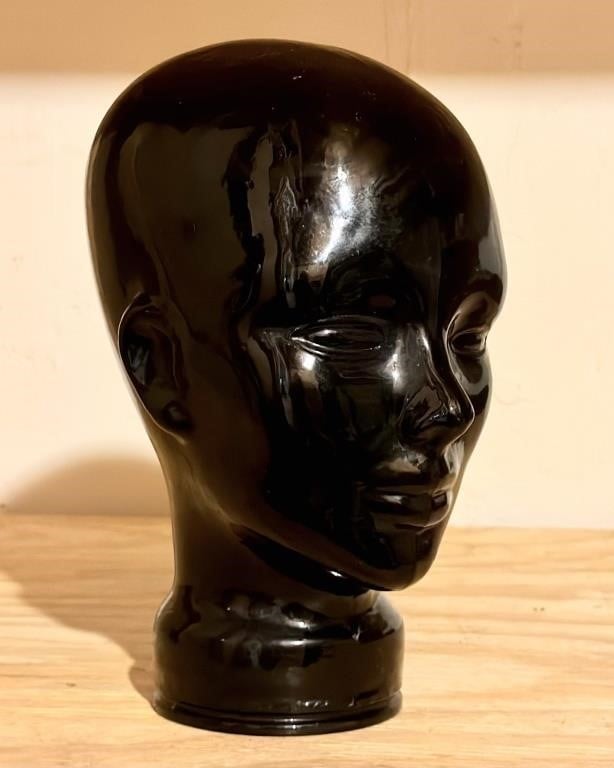 Rare Vintage Black Glass Mannequin Head - Check