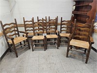 8 ladder back w/ wicker bottom chairs