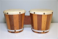 Vintage Small Wooden Bongo Drums