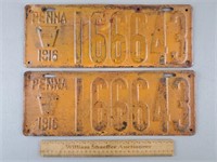 Matching Pair 1916 PA License Plates