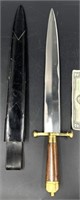 Brass & Wood Handle Dagger Small Sword w Sheath