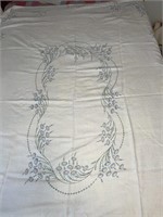 Vintage embroidered tablecloth and flat bedsheet