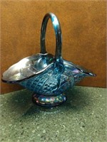 Blue Carnival Glass Basket