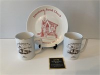 Commemorative Church Plate & 2 Mugs