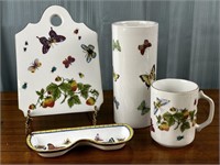 4 Butterfly Theme Items - Mug, Trivet, Vase And