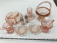 Pink glass dishes and other