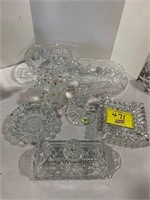 CRYSTAL CANDY DISHES, CANDLE HOLDER, BUTTER DISH,