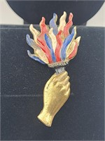 Vintage Batigne Red Whit Blue Hand Brooch