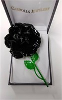 Large Designer Flower Brooch Black + Green Enamel