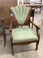 Vintage side chair with carved wood details, on