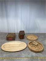 Wood serving trays, knife block, small egg tray