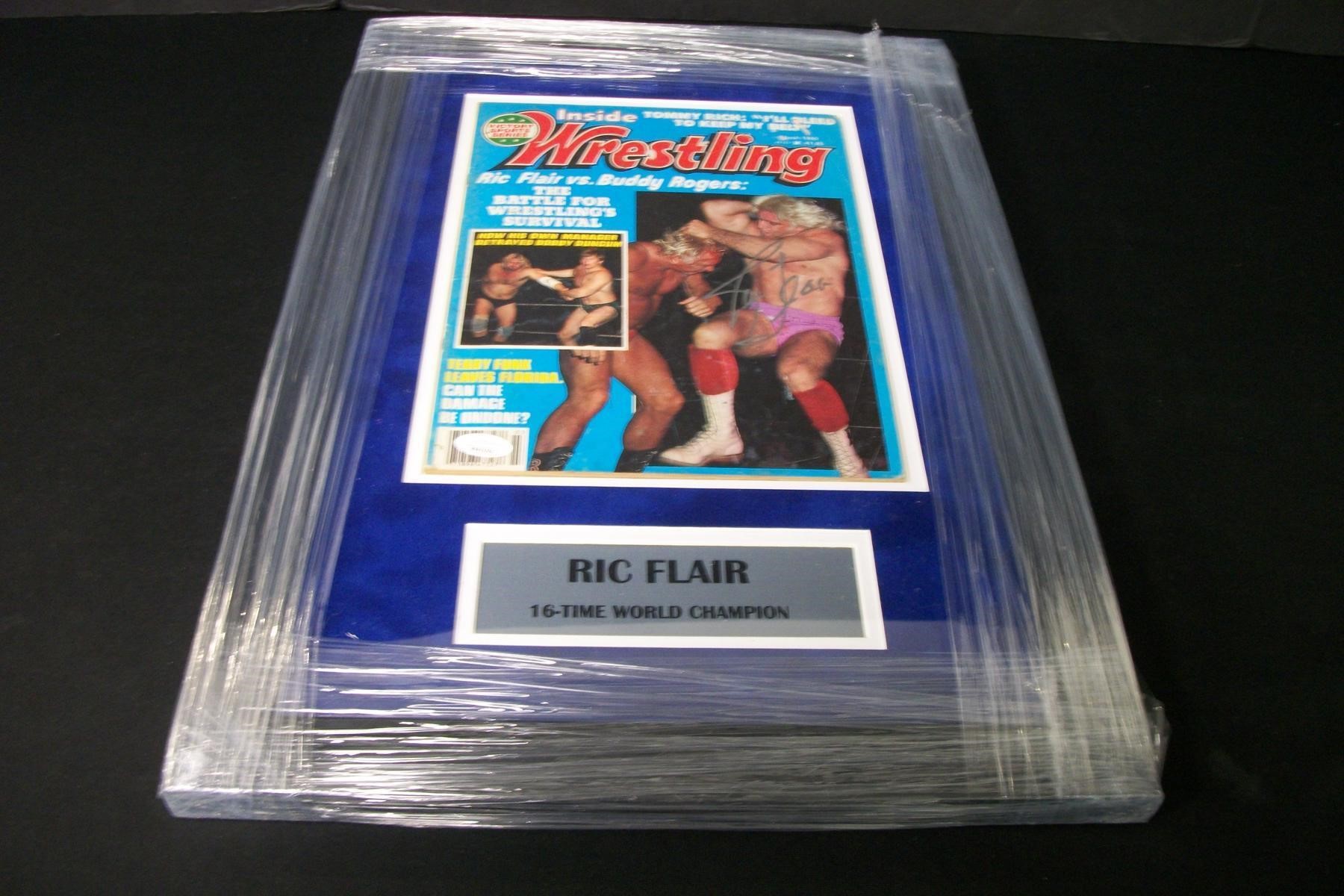 FRAMED RIC FLAIR SIGNED MAGAZINE JSA COA