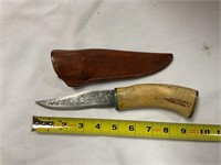 Bone handled knife wleather sheath