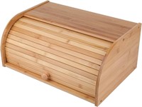 Bamboo Bread Box, Large Natural Roll Top Wood