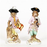 Pair of Dresden Porcelain Monkey Band Figurines