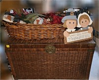 Large wicker chest, large basket, snowman decor,