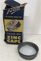 Box of zinc ball jar caps with porcelain linings