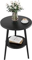 Side Table Round Bedside Table 2-Tier White Nights