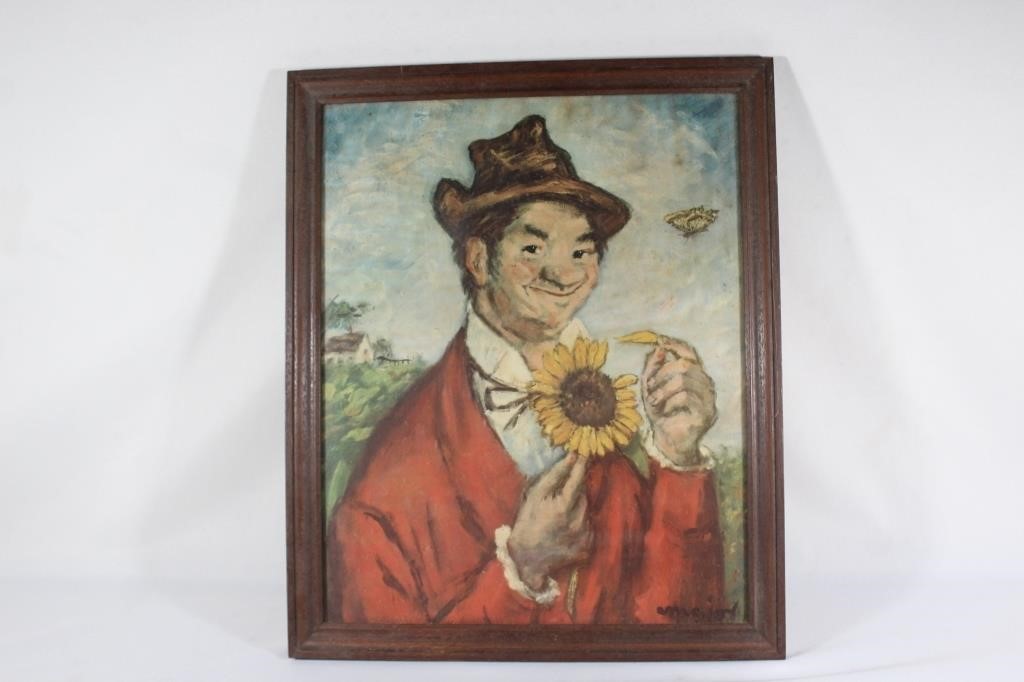 Large Framed Henry Major Print Picking Sunflowers