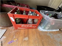 PLASTIC COKE CRATE AND 32 OUNCE BOTTLES