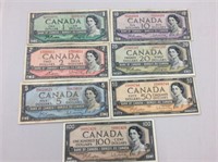 1954-$1,$2,$5,$10,$20,$50,$100 Banknotes