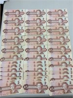 1986 $2 Canadian Banknotes  X 38