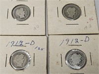 (4) - 1912 Silver Barber Dimes Coins
