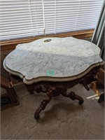 Handcrafted Marble Top Antique Table on Wheels