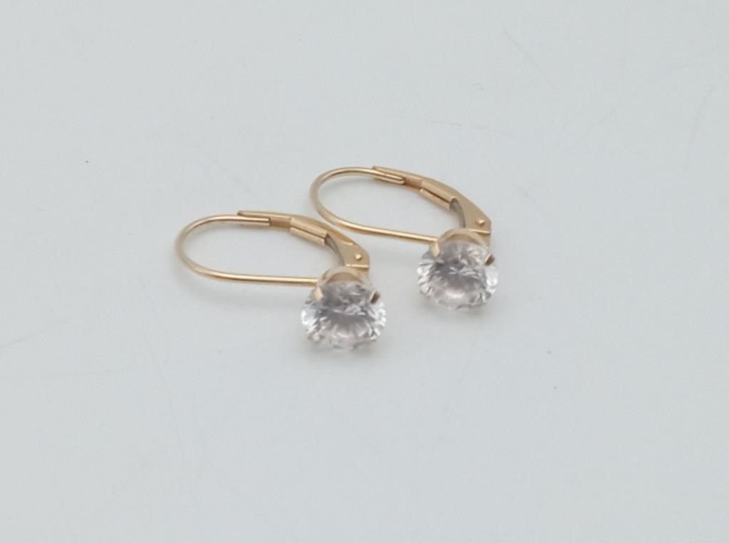 14K Yellow Gold 2 CTTW CZ Leverback Earrings