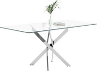 NIERN Glass Dining Table with Chromed Legs
