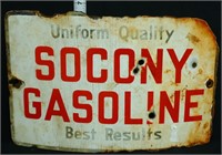 Vintage porcelain curved Socony Gas pump plate