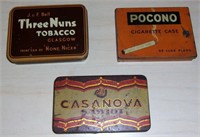 3 Flat Cigarette Tins Three Nuns, Pocono, Casanova