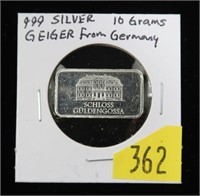 Schloss Guldengossa 10 grams .999 silver bar