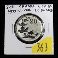 2011 $20 Canadian silver .999 silver, gem BU