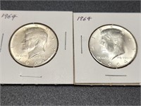 Two 1964 Kennedy Half Dollars