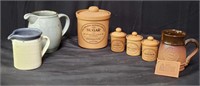 Group of Suffolk & Fulham Pottery mugs,