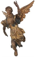 Polychrome Figural Carved Winged Angel Figure