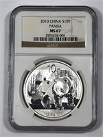 CHINA: 2010 Silver 10 Yuan Panda NGC MS67
