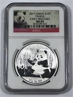 CHINA: 2017 Silver 10 Yuan Panda NGC MS69 ER