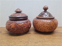 2 Wood Carved Keep Sake Decor Containers